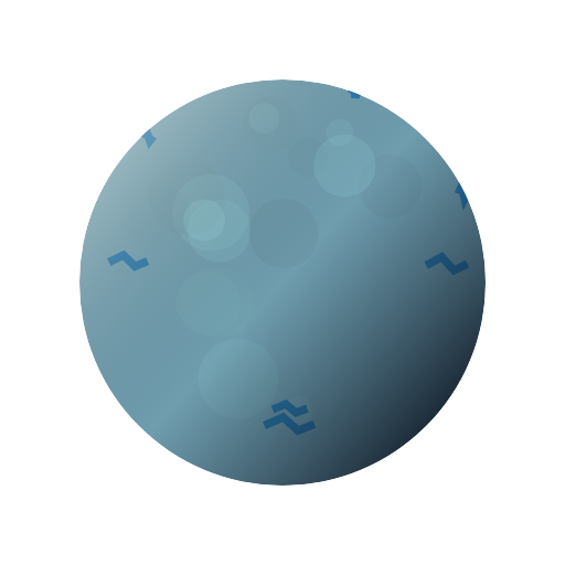 Pale blue moon with dark cracks across its icy surface