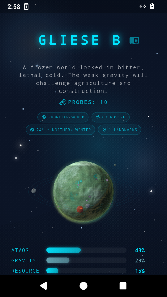 A green frontier world with procedural terrain and orbiting moons