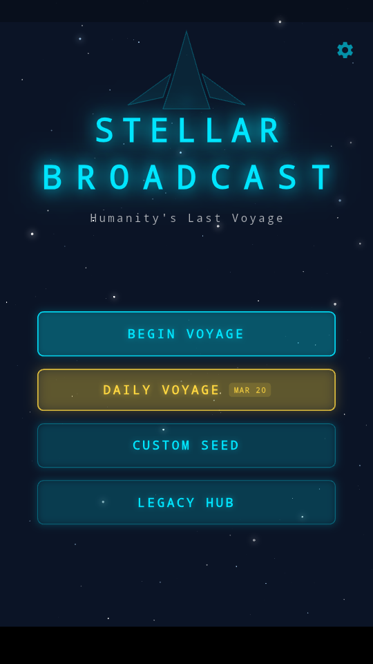 Title screen with voyage options